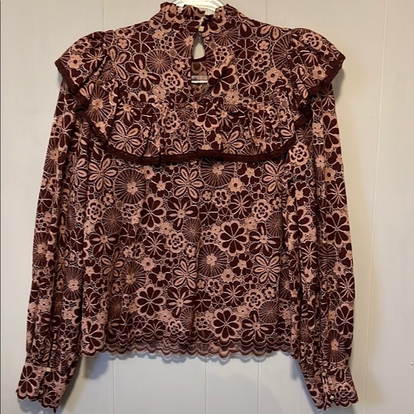 Vici Floral Ruffle Blouse - Burgundy and Pink - Picture 3 of 9